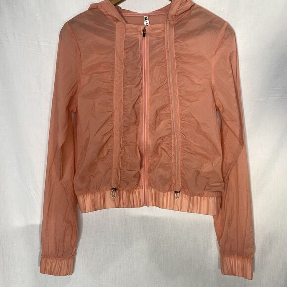 FABLETICS Flyweight Nylon Hooded Jacket Adjustable Bungee Wind Womens XS Peach - Picture 1 of 12